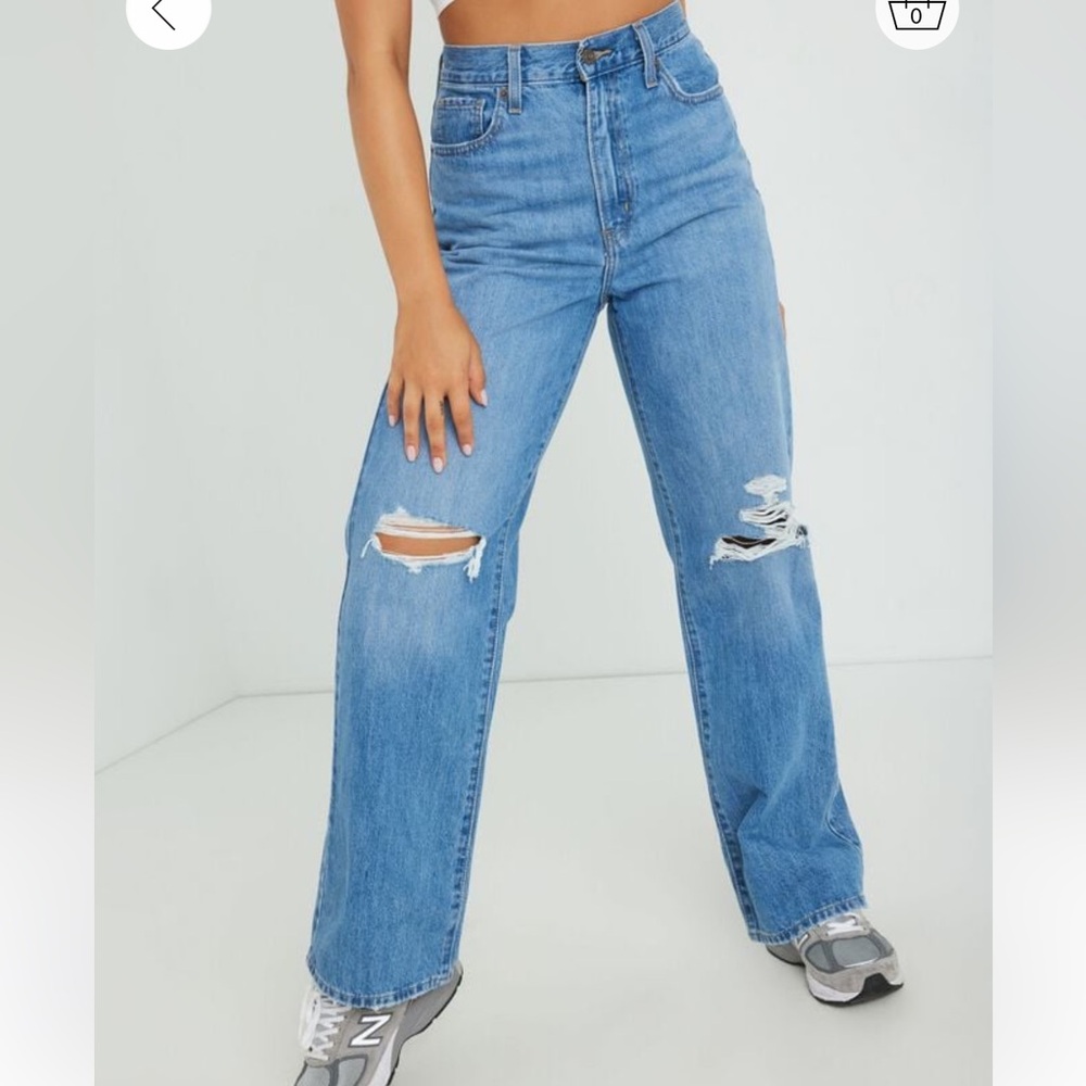 Levi's Blue Straight Leg Jeans with Distressed Knee